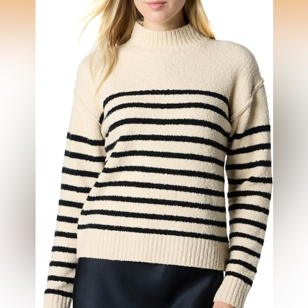 Drop Shoulder Mock Neck Pullover Sweater with Exposed Seams